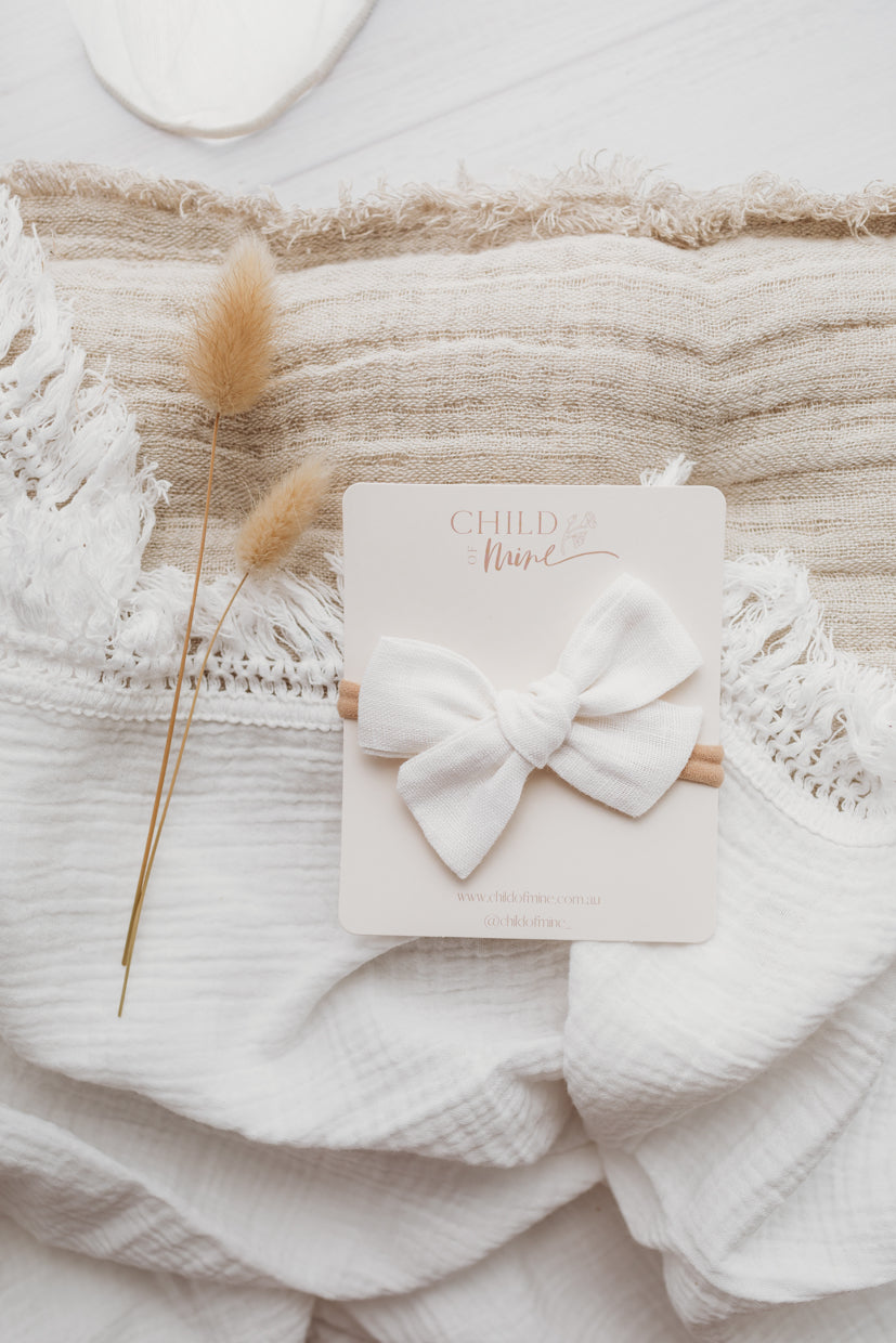 Personalised White Linen Bow